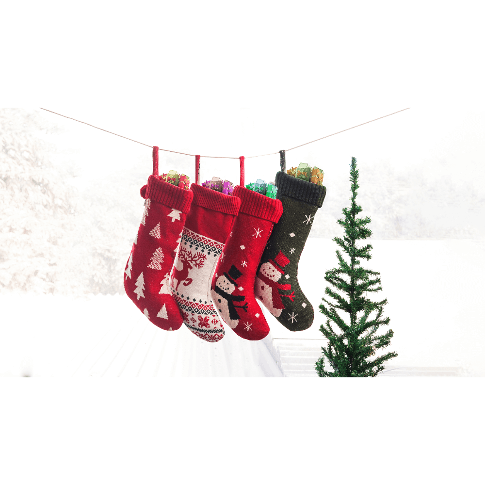 Pluchi Snowman - Red & Black Cotton Knitted Christmas Decorative Stocking