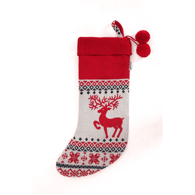Pluchi Santa's Reindeer - Red & Natural Cotton Knitted Christmas Decorative Stocking