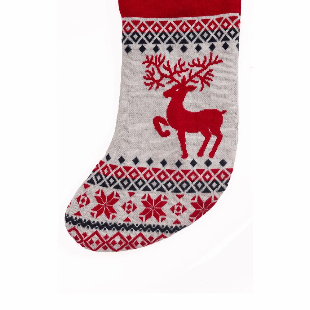 Pluchi Santa's Reindeer - Red & Natural Cotton Knitted Christmas Decorative Stocking