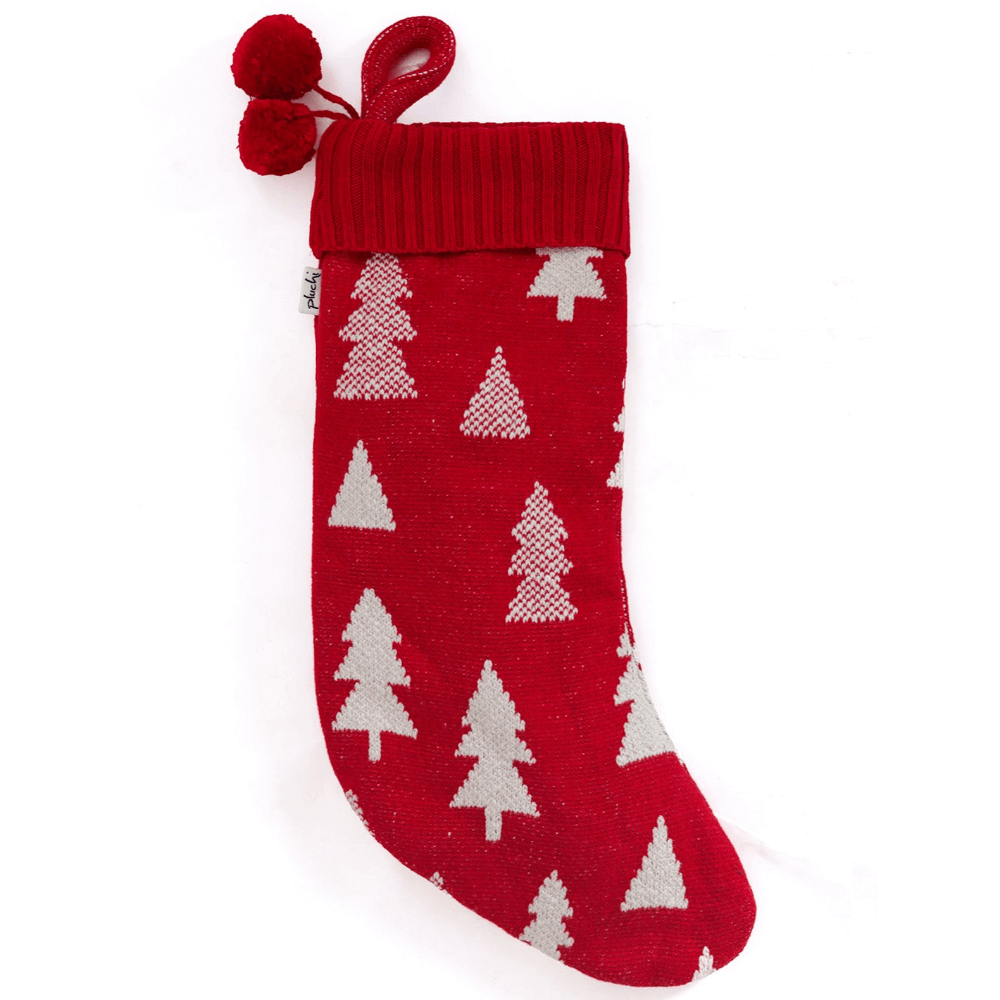 Pluchi X-mas Tree - Red & Natural Color Cotton Knitted Christmas Decorative Stocking
