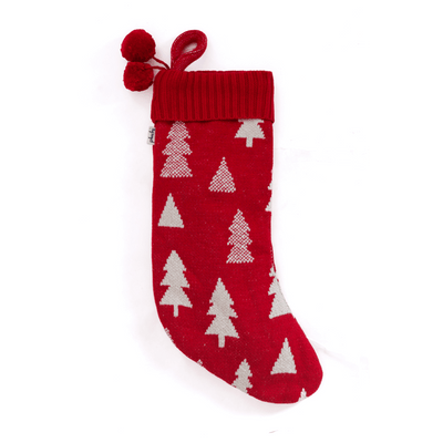 Pluchi X-mas Tree - Red & Natural Color Cotton Knitted Christmas Decorative Stocking