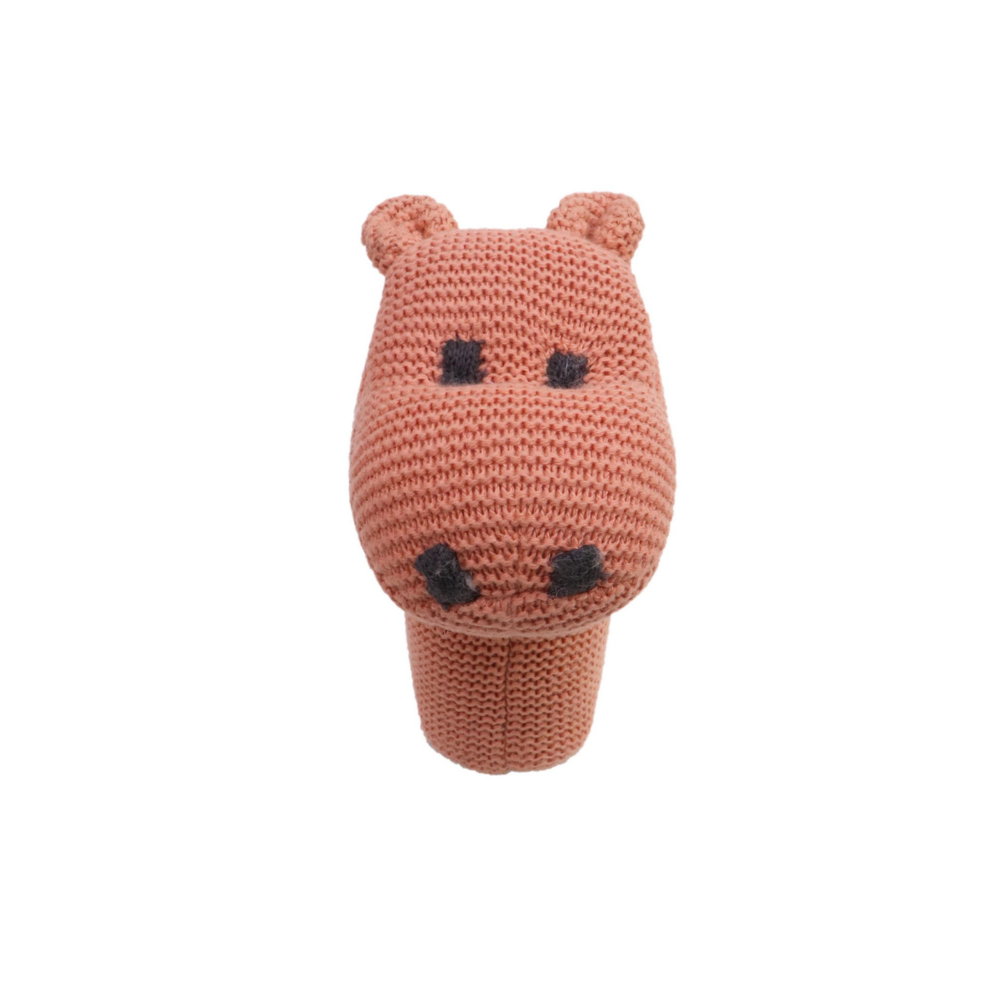 Pluchi Rattle Hippo - Cotton Knitted Soft Toy