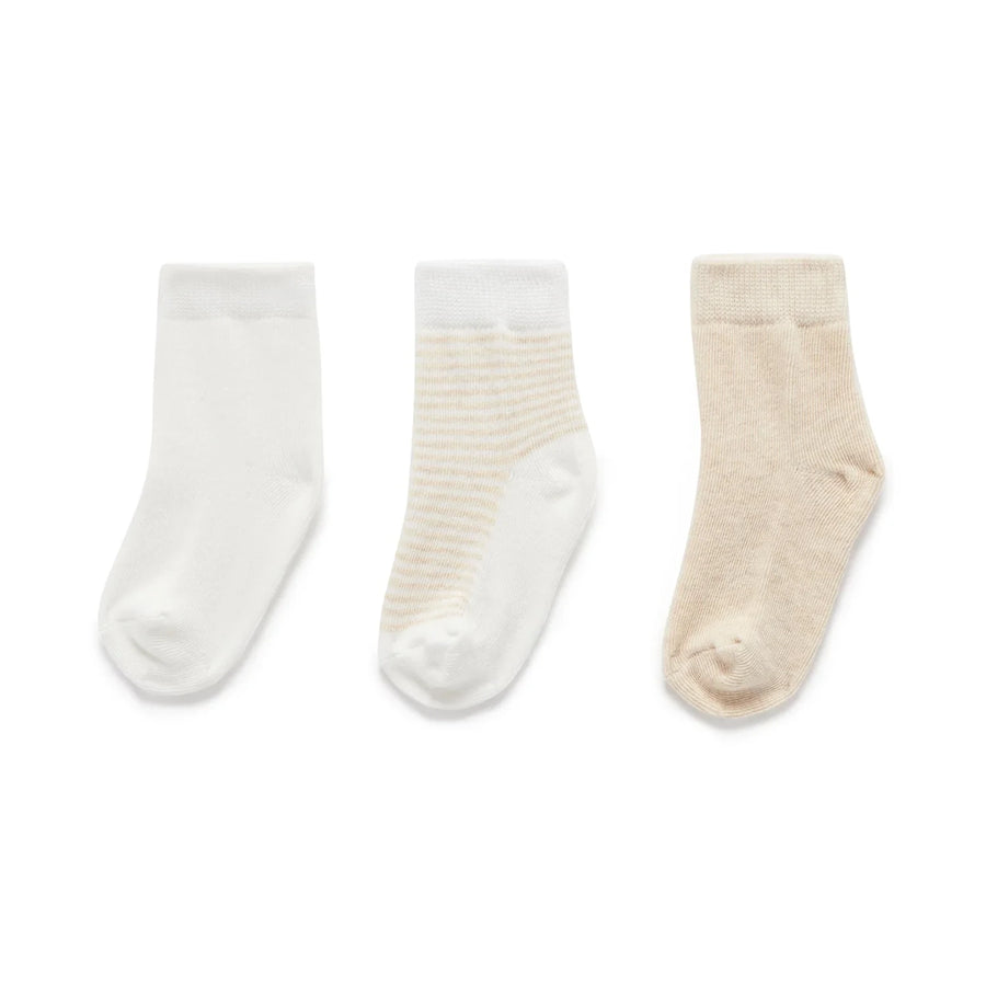 Purebaby Unisex Organic Cotton 3 Pack Baby Sock - Wheat Melange / Vanilla Pack
