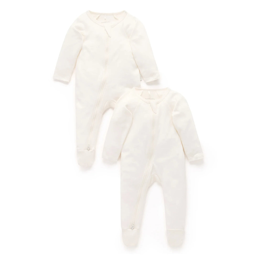 Purebaby Unisex Nautical Pack of 2 Organic Cotton Baby Growsuits - Vanilla