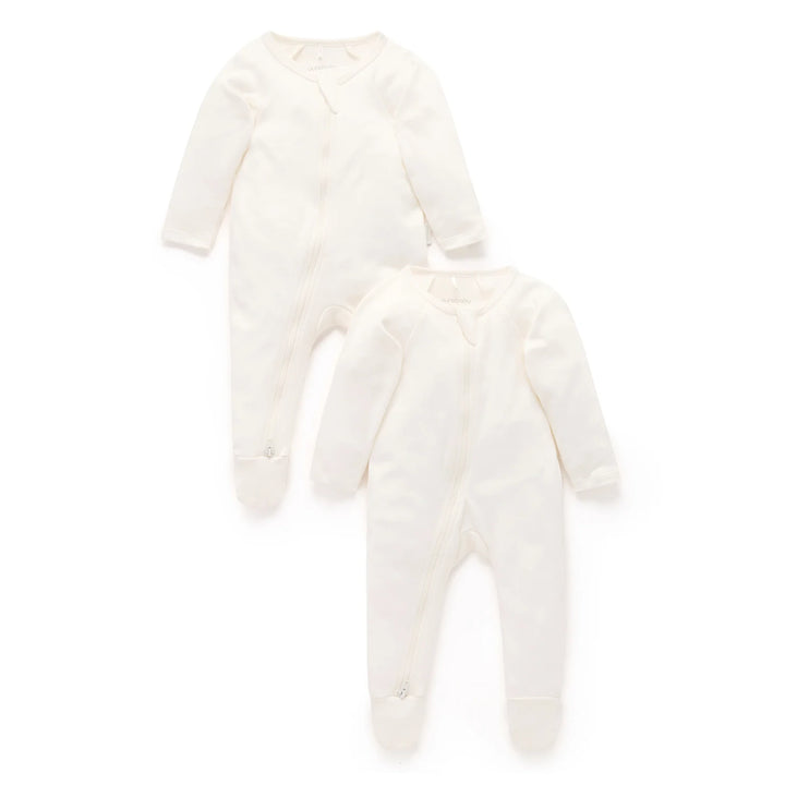 Purebaby Unisex Nautical Pack of 2 Organic Cotton Baby Growsuits - Vanilla