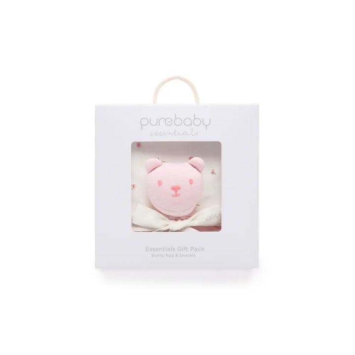 Purebaby Unisex Organic Cotton Bunny Rug &amp; Snookie Pack - Vanilla Blossom