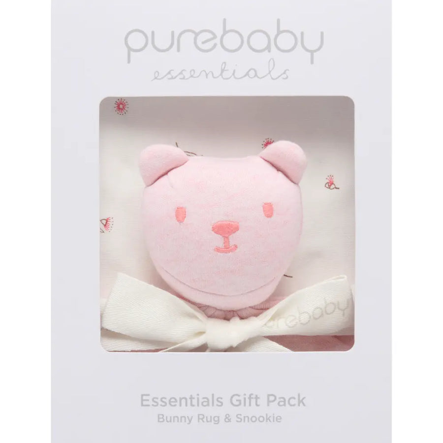 Purebaby Unisex Organic Cotton Bunny Rug & Snookie Pack - Vanilla Blossom