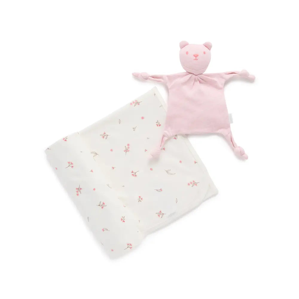 Purebaby Unisex Organic Cotton Bunny Rug &amp; Snookie Pack - Vanilla Blossom