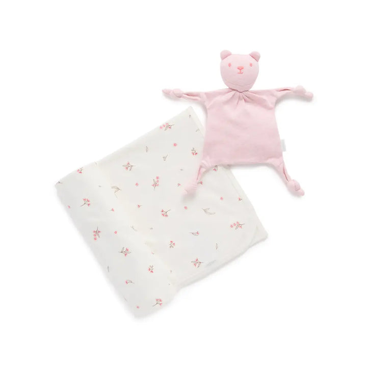 Purebaby Unisex Organic Cotton Bunny Rug &amp; Snookie Pack - Vanilla Blossom
