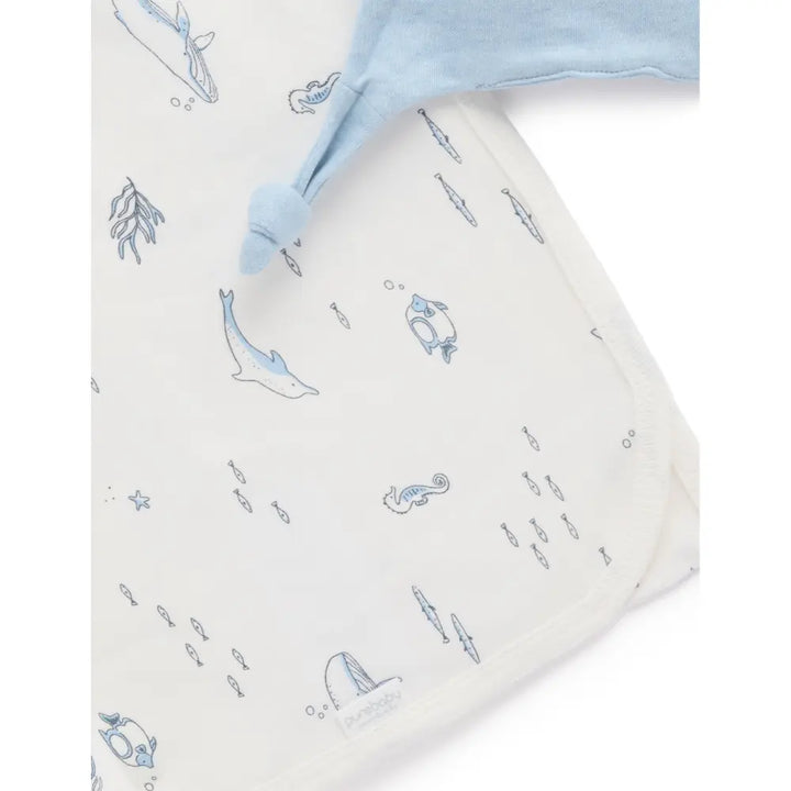 Purebaby Unisex Organic Cotton Bunny Rug &amp; Snookie Pack - Vanilla Nautical