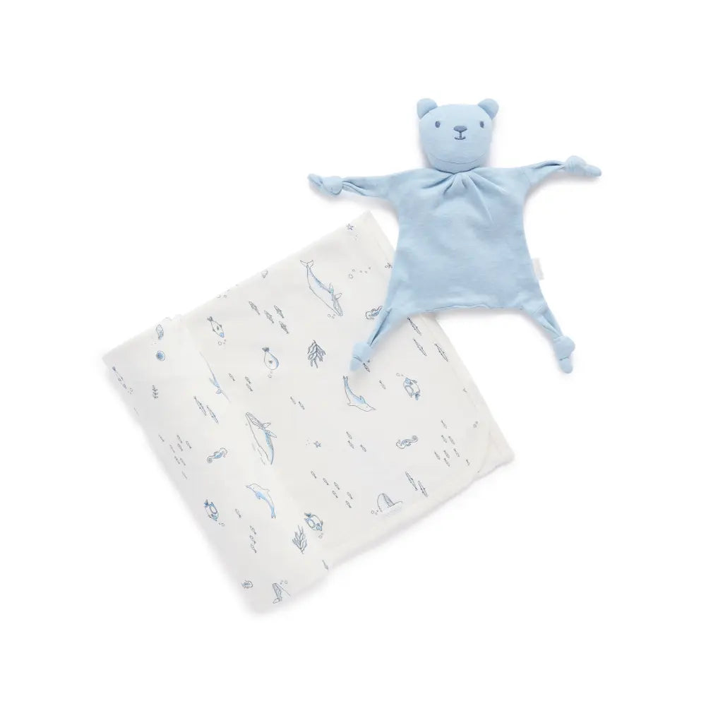 Purebaby Unisex Organic Cotton Bunny Rug &amp; Snookie Pack - Vanilla Nautical