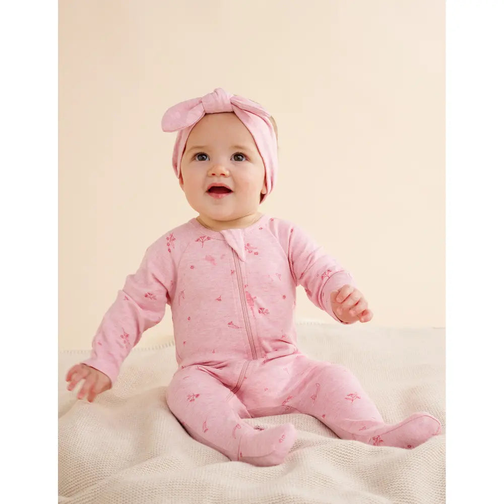 Purebaby Unisex Blossom Organic Cotton Zip Growsuit &amp; Headband Set - Pink