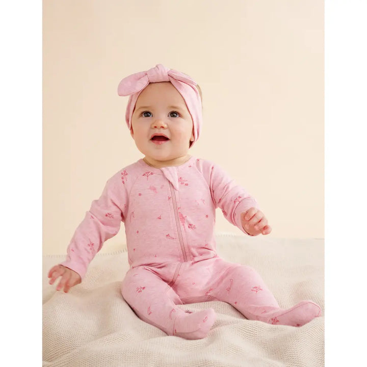 Purebaby Unisex Blossom Organic Cotton Zip Growsuit &amp; Headband Set - Pink