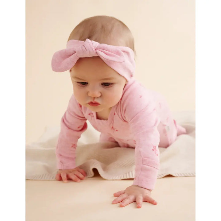 Purebaby Unisex Blossom Organic Cotton Zip Growsuit &amp; Headband Set - Pink