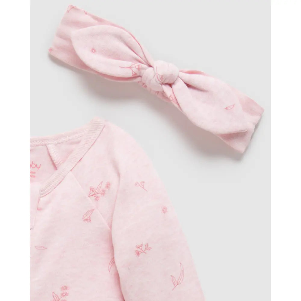 Purebaby Unisex Blossom Organic Cotton Zip Growsuit &amp; Headband Set - Pink