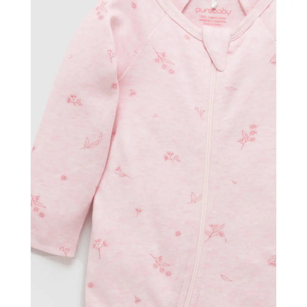 Purebaby Unisex Blossom Organic Cotton Zip Growsuit &amp; Headband Set - Pink