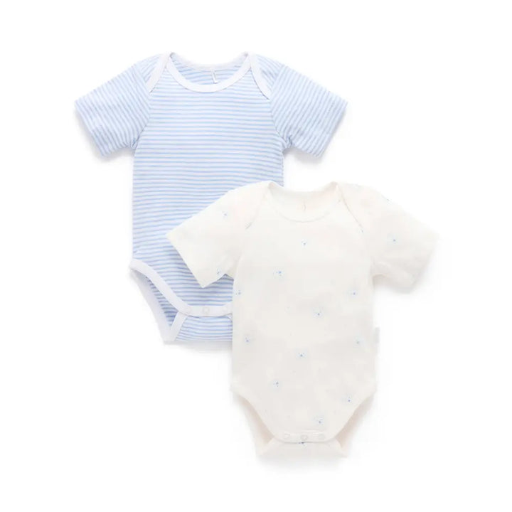 Purebaby Pack of 2 Bear Unisex Organic Cotton Easy Neck Bodysuit - Pale Blue