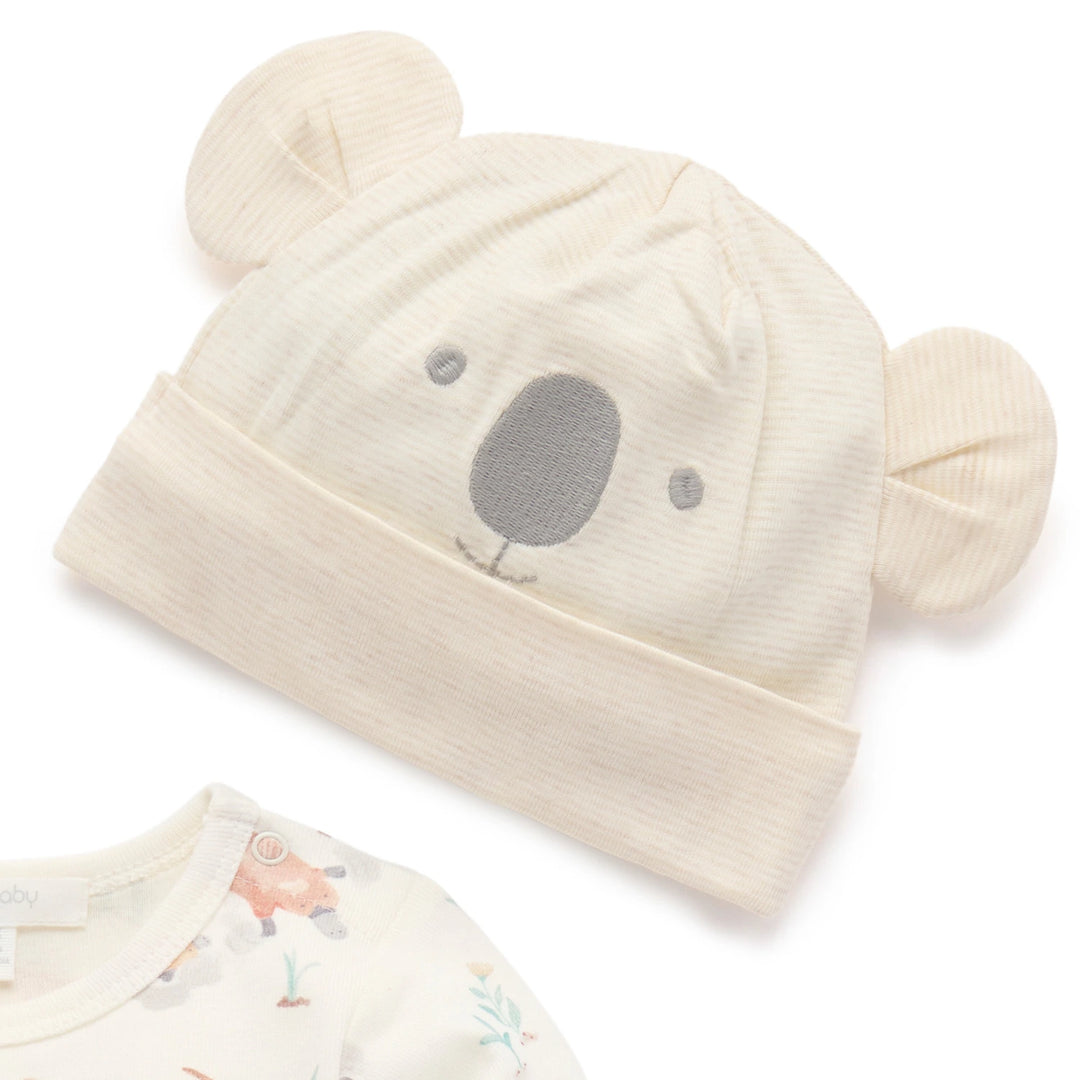 Purebaby Unisex Organic Cotton 3 Piece Gift Set with Hat - Bush Babies