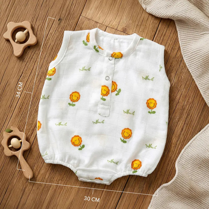 The White Cradle Organic Cotton Baby Romper for Newborn Baby Boy &amp; Girl | Pack of 2 Sunflower with Yellow Lion Infant Rompers | Snap Button Crotch for Easy Diaper Change | Soft Summer Baby Outfit