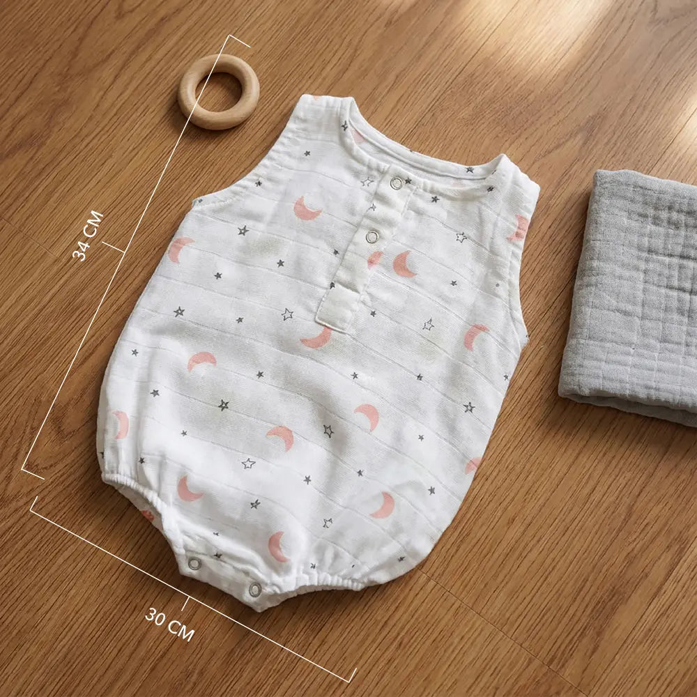 The White Cradle Organic Cotton Baby Romper for Newborn Baby Boy &amp; Girl | Pack of 2 Pink Moon with Pink Bird Infant Rompers | Snap Button Crotch for Easy Diaper Change | Soft Summer Baby Outfit