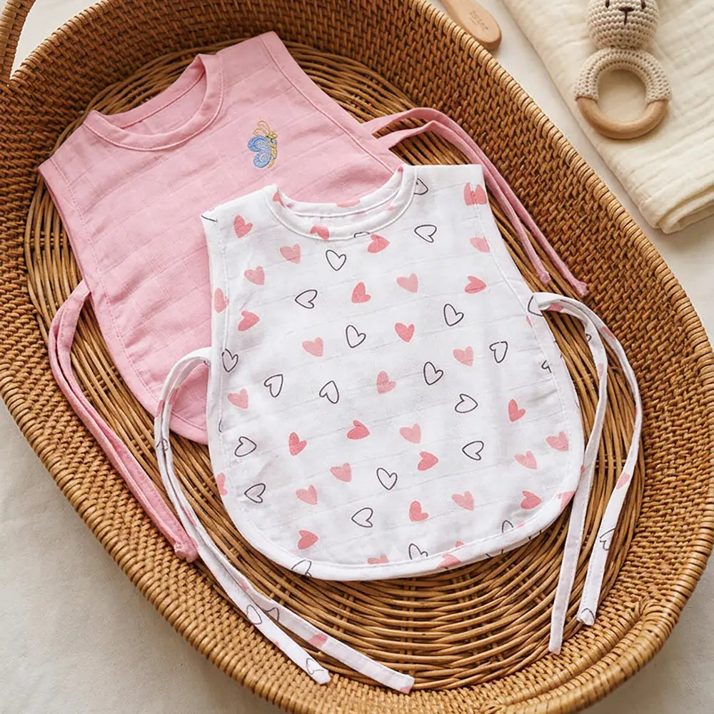 The White Cradle Organic Cotton Muslin Jhablas for Newborn Baby Boy and Girl | Pack of 2 Embroidered &amp; Printed Pink Heart with Butterfly Jabala | Unisex Baby Vest, Soft &amp; Breathable All-Season Wear
