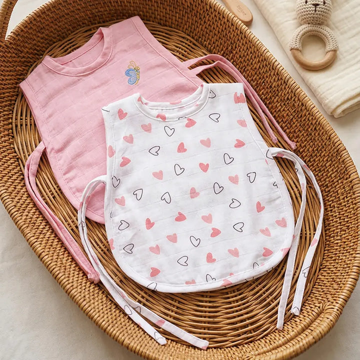The White Cradle Organic Cotton Muslin Jhablas for Newborn Baby Boy and Girl | Pack of 2 Embroidered &amp; Printed Pink Heart with Butterfly Jabala | Unisex Baby Vest, Soft &amp; Breathable All-Season Wear