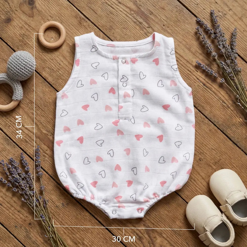 The White Cradle Organic Cotton Baby Romper for Newborn Baby Boy &amp; Girl | Pack of 2 Pink Heart with Peach Bird Infant Rompers | Snap Button Crotch for Easy Diaper Change | Soft Summer Baby Outfit