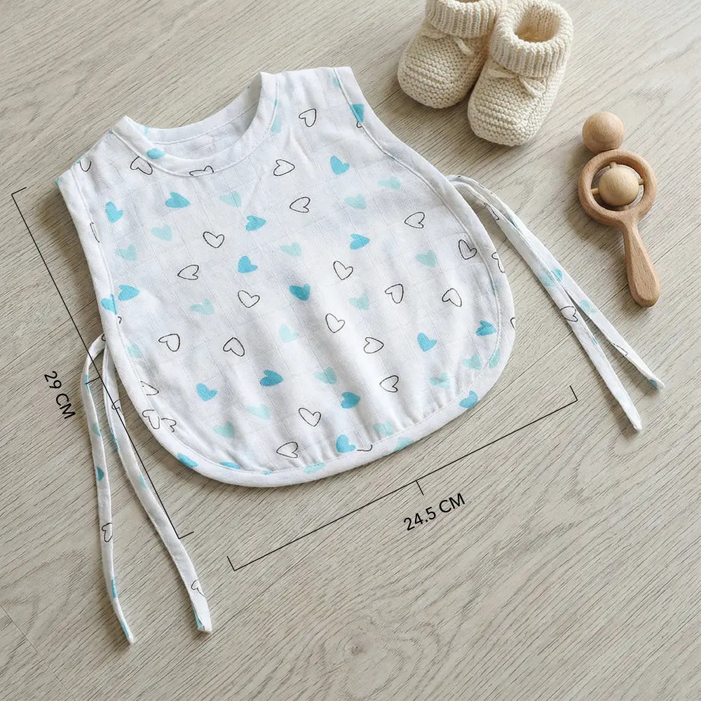 The White Cradle Organic Cotton Muslin Jhablas for Newborn Baby Boy and Girl | Pack of 2 Embroidered &amp; Printed Blue Heart and Solid Boat Jabala | Unisex Baby Vest, Soft &amp; Breathable All-Season Wear