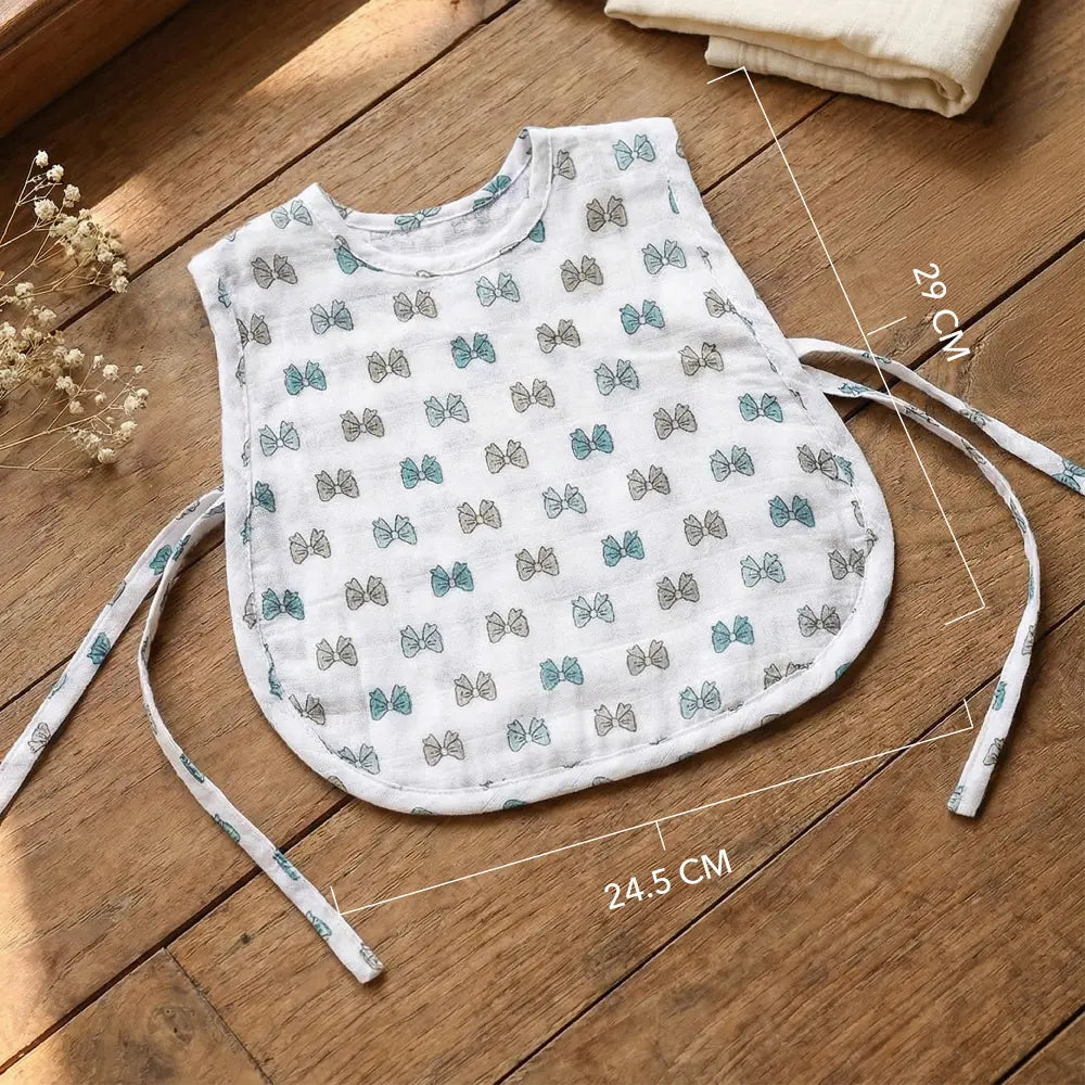 The White Cradle Organic Cotton Muslin Jhablas for Newborn Baby Boy and Girl | Pack of 2 Embroidered &amp; Printed Blue Bow with Beetle Jabala | Unisex Baby Vest, Soft &amp; Breathable All-Season Wear
