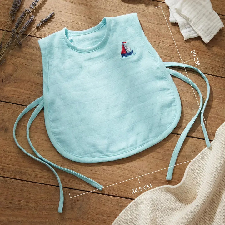 The White Cradle Organic Cotton Muslin Jhablas for Newborn Baby Boy and Girl | Pack of 2 Embroidered &amp; Printed Blue Heart and Solid Boat Jabala | Unisex Baby Vest, Soft &amp; Breathable All-Season Wear