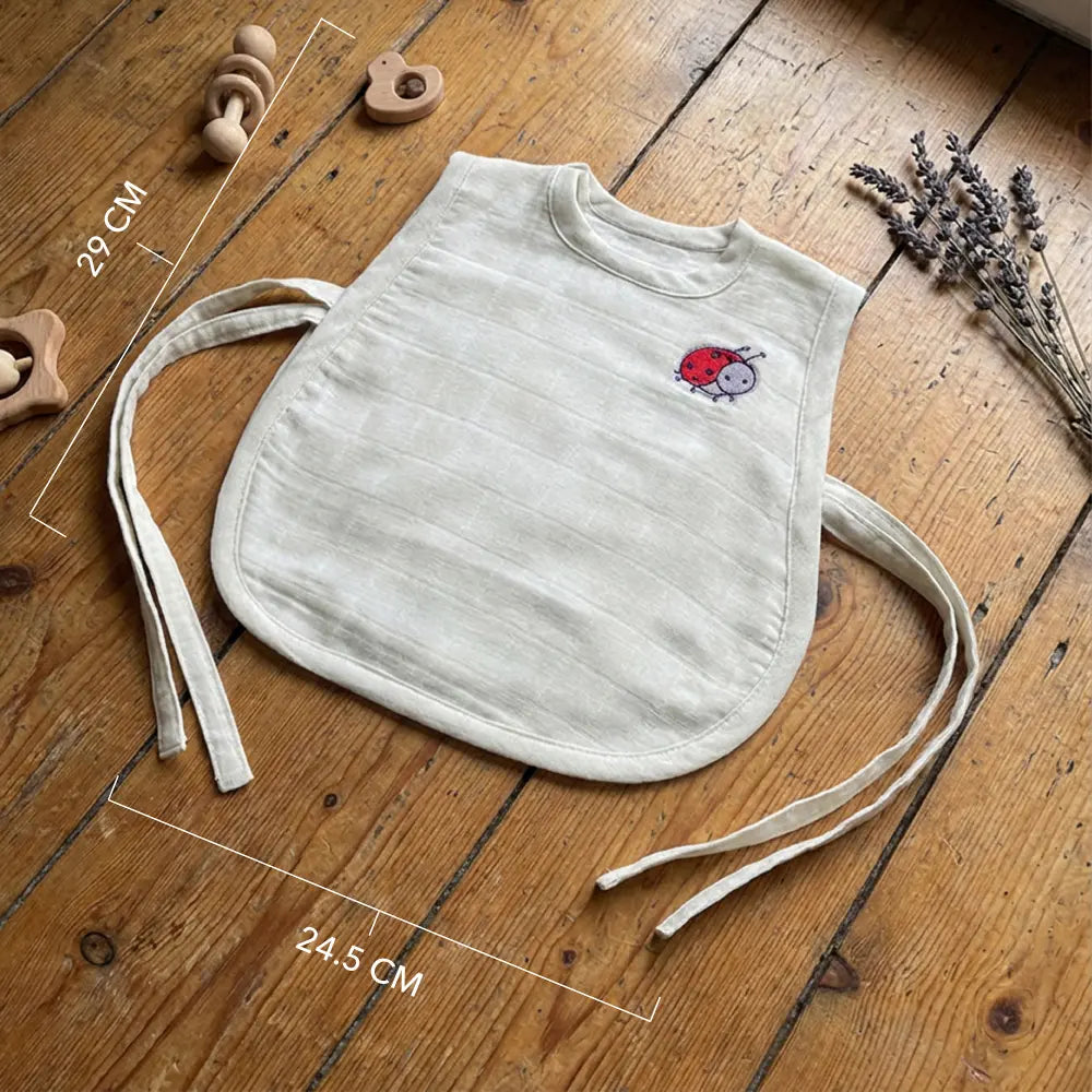 The White Cradle Organic Cotton Muslin Jhablas for Newborn Baby Boy and Girl | Pack of 2 Embroidered &amp; Printed Blue Bow with Beetle Jabala | Unisex Baby Vest, Soft &amp; Breathable All-Season Wear