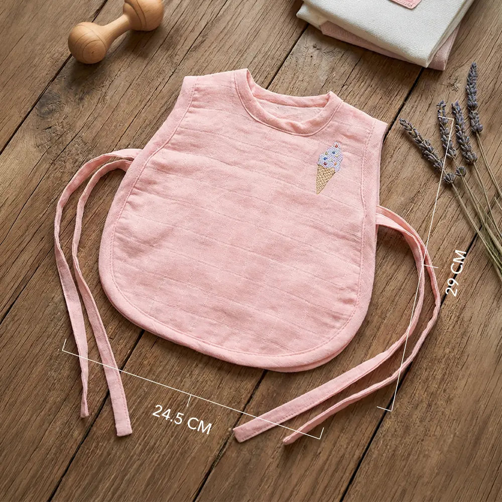 The White Cradle Organic Cotton Muslin Jhablas for Newborn Baby Boy and Girl | Pack of 2 Embroidered &amp; Printed Pink Bow with Ice Cream Jabala | Unisex Baby Vest, Soft &amp; Breathable All-Season Wear