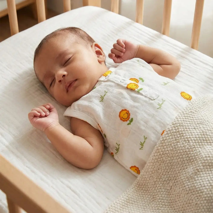 The White Cradle Organic Cotton Baby Romper for Newborn Baby Boy &amp; Girl | Pack of 2 Sunflower with Yellow Lion Infant Rompers | Snap Button Crotch for Easy Diaper Change | Soft Summer Baby Outfit
