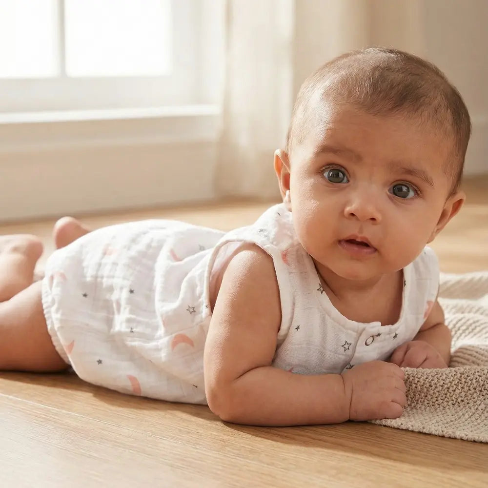 The White Cradle Organic Cotton Baby Romper for Newborn Baby Boy &amp; Girl | Pack of 2 Pink Moon with Pink Bird Infant Rompers | Snap Button Crotch for Easy Diaper Change | Soft Summer Baby Outfit