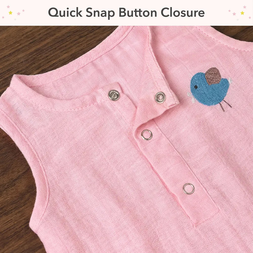 The White Cradle Organic Cotton Baby Romper for Newborn Baby Boy &amp; Girl | Pack of 2 Pink Moon with Pink Bird Infant Rompers | Snap Button Crotch for Easy Diaper Change | Soft Summer Baby Outfit