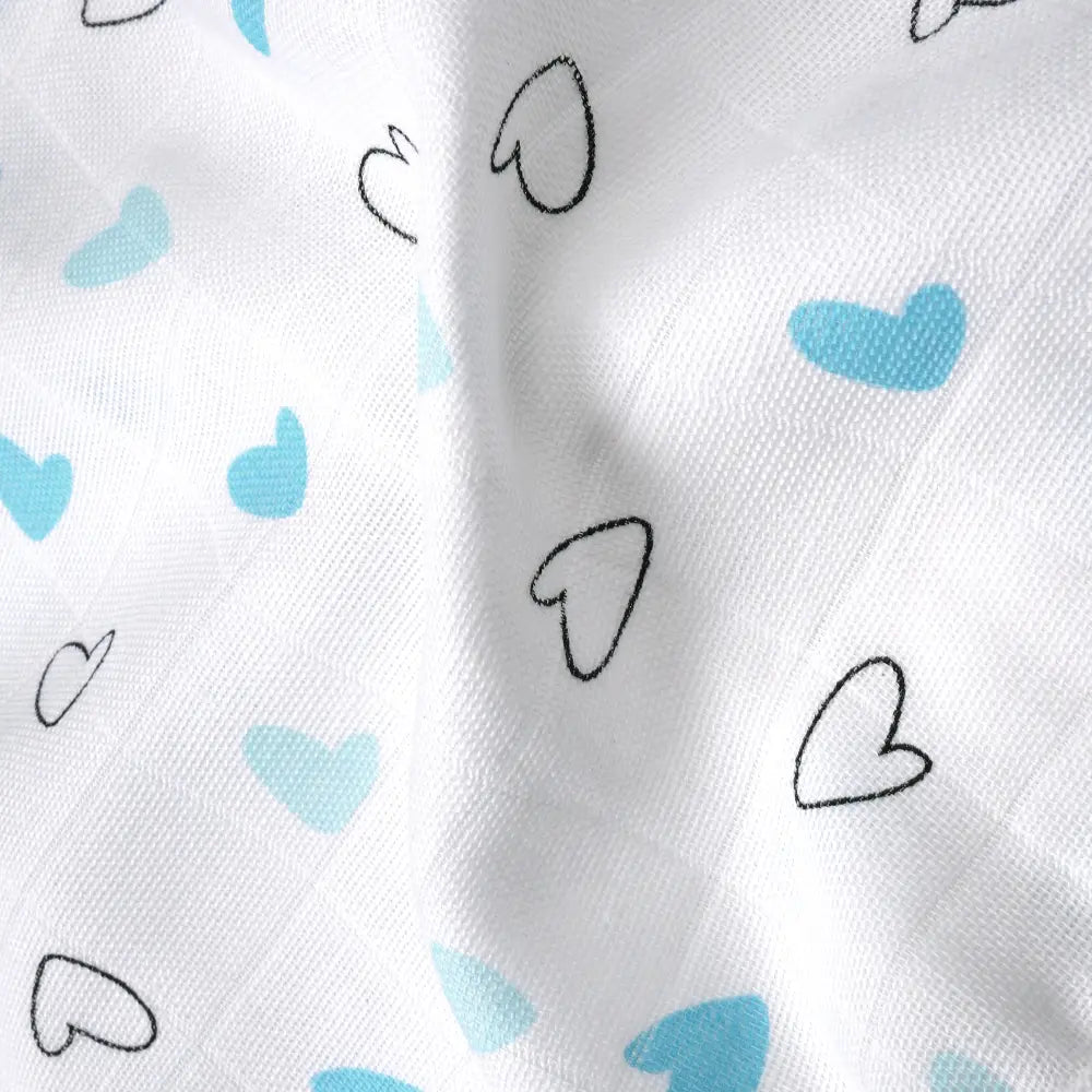 The White Cradle Organic Cotton Muslin Jhablas for Newborn Baby Boy and Girl | Pack of 2 Embroidered &amp; Printed Blue Heart and Solid Boat Jabala | Unisex Baby Vest, Soft &amp; Breathable All-Season Wear