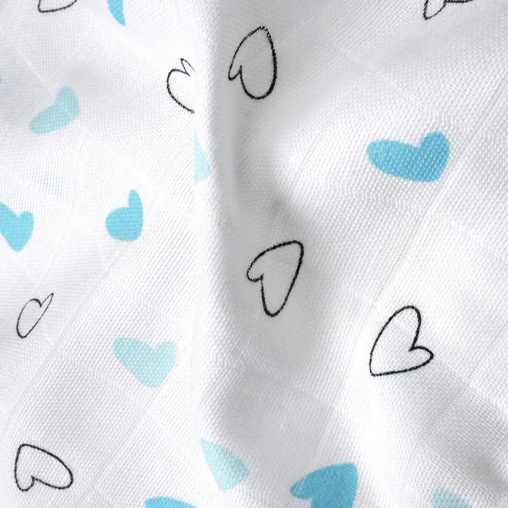 The White Cradle Organic Cotton Muslin Jhablas for Newborn Baby Boy and Girl | Pack of 2 Embroidered &amp; Printed Blue Heart and Solid Boat Jabala | Unisex Baby Vest, Soft &amp; Breathable All-Season Wear