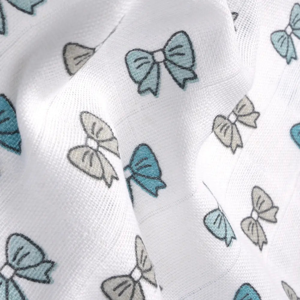 The White Cradle Organic Cotton Muslin Jhablas for Newborn Baby Boy and Girl | Pack of 2 Embroidered &amp; Printed Blue Bow with Beetle Jabala | Unisex Baby Vest, Soft &amp; Breathable All-Season Wear
