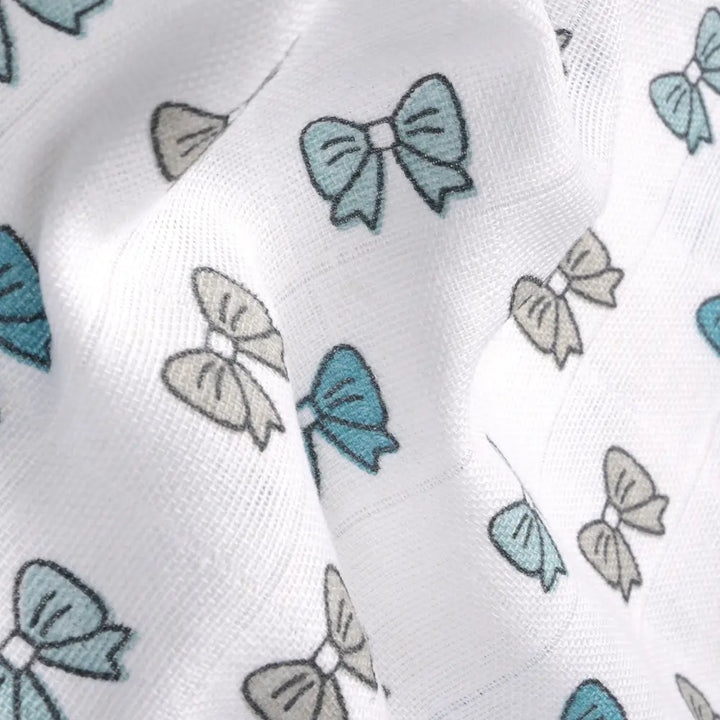 The White Cradle Organic Cotton Muslin Jhablas for Newborn Baby Boy and Girl | Pack of 2 Embroidered &amp; Printed Blue Bow with Beetle Jabala | Unisex Baby Vest, Soft &amp; Breathable All-Season Wear