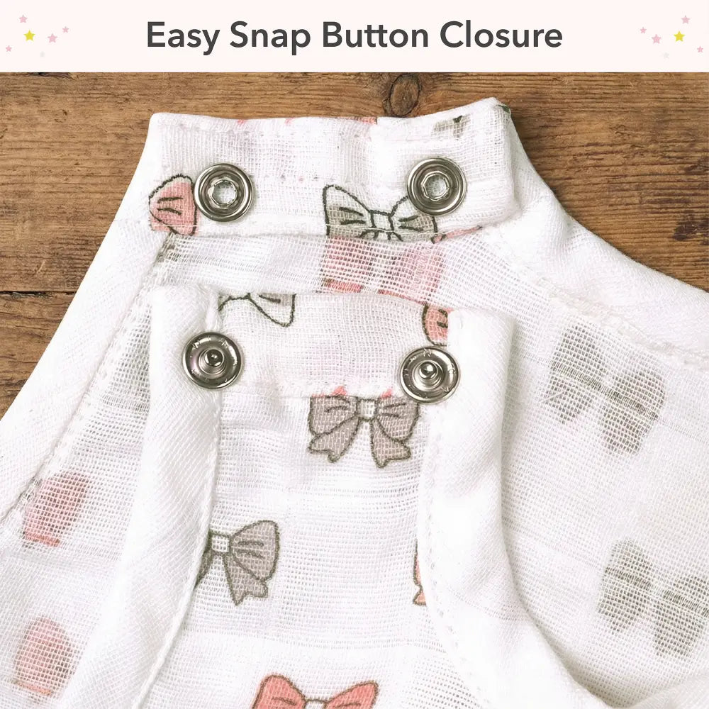 The White Cradle Organic Cotton Muslin Jhablas for Newborn Baby Boy and Girl | Pack of 2 Embroidered &amp; Printed Pink Bow with Ice Cream Jabala | Unisex Baby Vest, Soft &amp; Breathable All-Season Wear