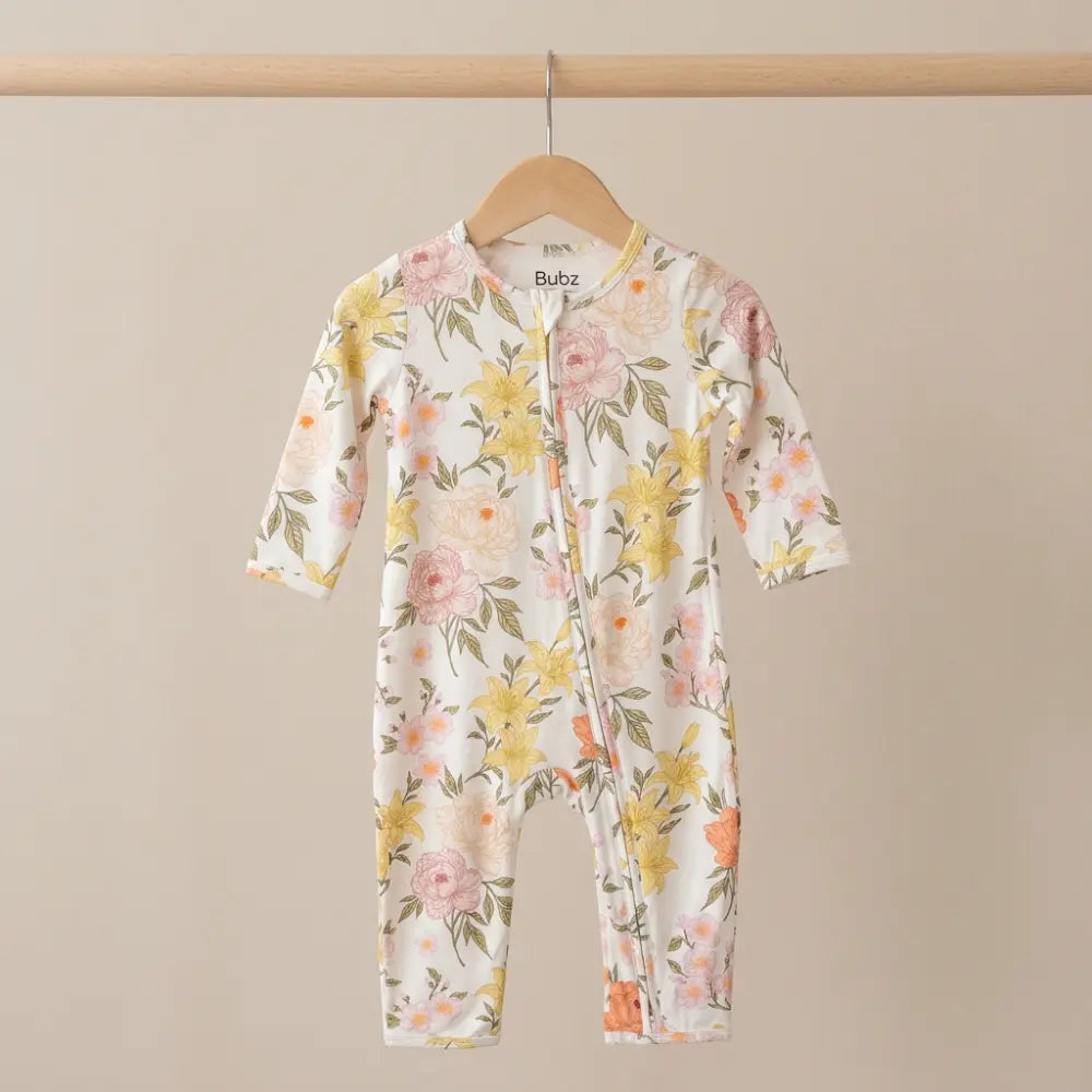 Bubz Bamboo Baby Zipsuit - Petal Parade