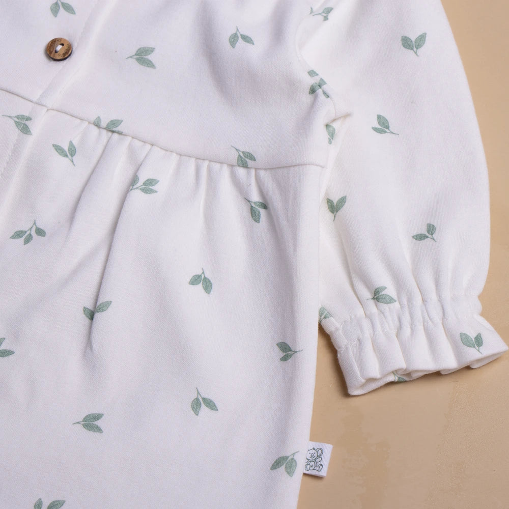 Tiny Twig Leaves Peterpan Dress Set - Sage