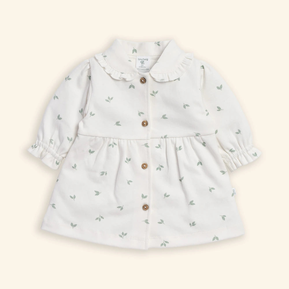 Tiny Twig Leaves Peterpan Dress Set - Sage