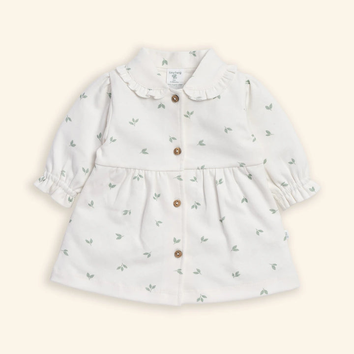 Tiny Twig Leaves Peterpan Dress Set - Sage