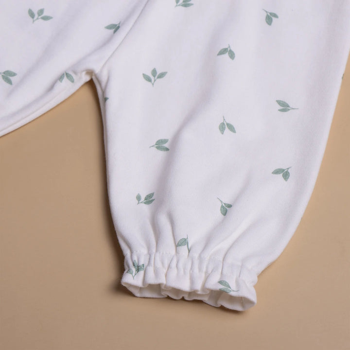 Tiny Twig Leaves Peterpan Dress Set - Sage