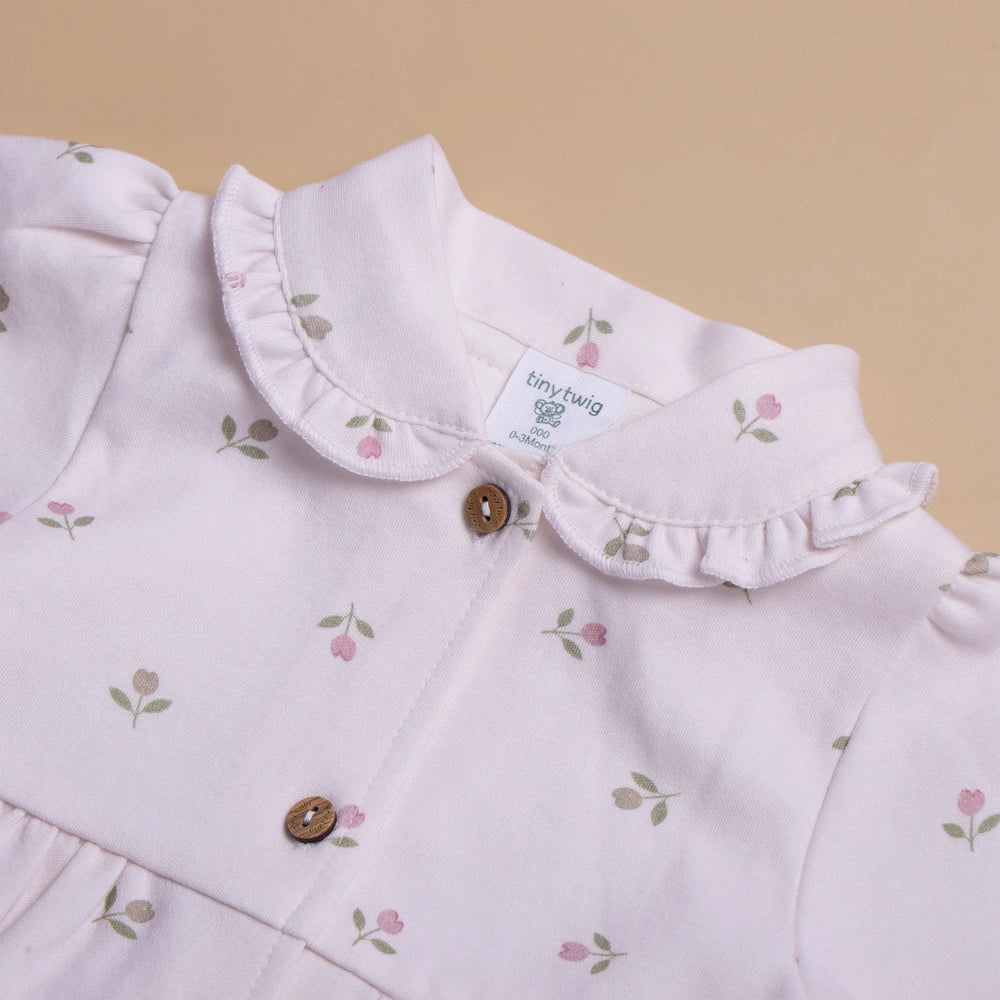Tiny Twig Tulips Peterpan Dress Set - Blush