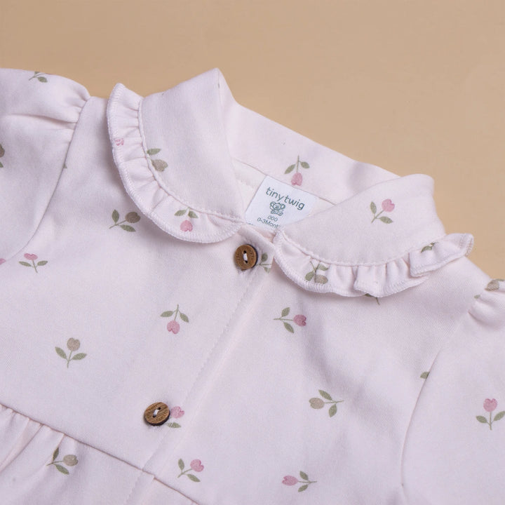 Tiny Twig Tulips Peterpan Dress Set - Blush