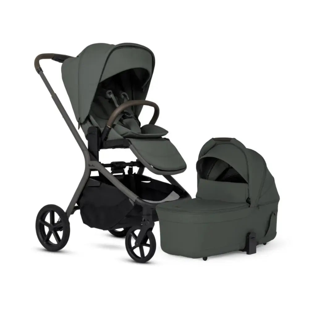 Silver Cross Breez Stroller &amp; Carry Cot Travel System Combo | Reversible Flat Recline Seat | Height Adjustable | All Terrain Suspension | One Hand Fold | Rain Cover &amp; Adaptors Included | Newborn to 4 Years | Up to 22kg - Pewter