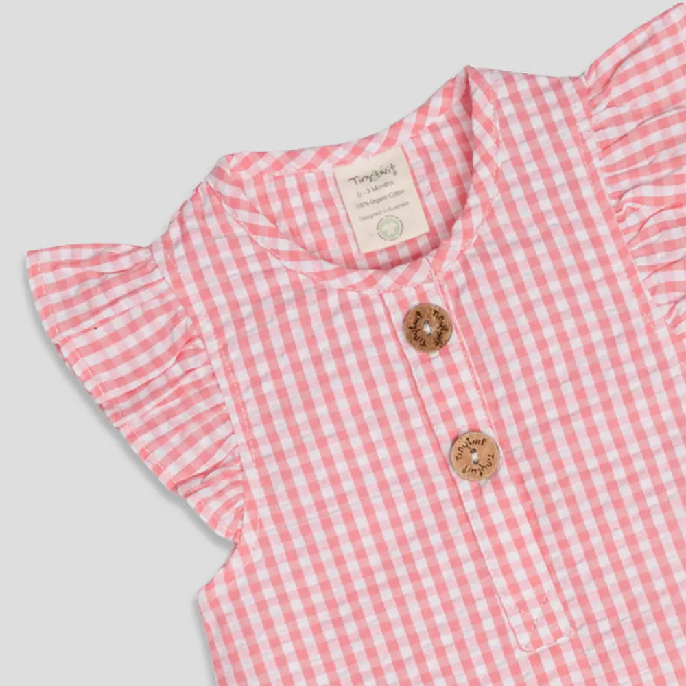 Tiny Twig Berry Gingham Playsuit Cap Sleeve