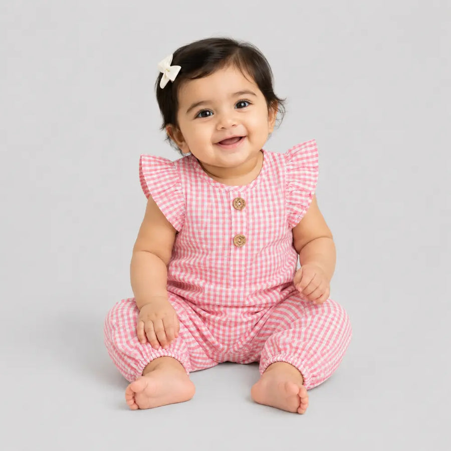 Tiny Twig Berry Gingham Playsuit Cap Sleeve